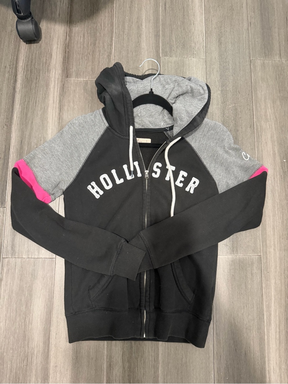 Hollister Black, Gray & Pink Zip-Up Hoodie